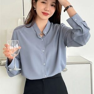 Solid Button Front Blouse